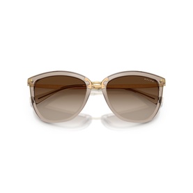Ralph Lauren sunglasses in transparent beige with gold-tone arms and brown gradient lenses, square cat-eye frame