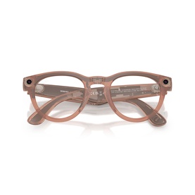 Ray-Ban Polar pink smart glasses with round frames, front-facing view showing built-in camera dots on temples