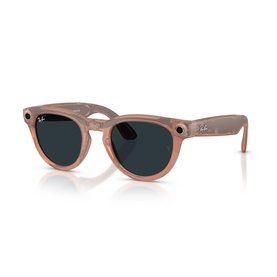 Ray-Ban Polar sunglasses in pink, round frames with dark blue lenses and subtle camera detail on temples