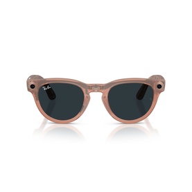 Ray-Ban Polar smart sunglasses in pink with round translucent frames and dark blue lenses, front view