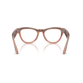 Ray-Ban Polar pink transparent acetate eyeglass frames, rear view showing temples and bridge detail