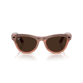 Ray-Ban Polar smart sunglasses in translucent pink with brown lenses, wayfarer-style frame, front view
