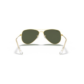 Ray-Ban aviator sunglasses, gold metal frame with green lenses, rear view showing temple arms and nose pads