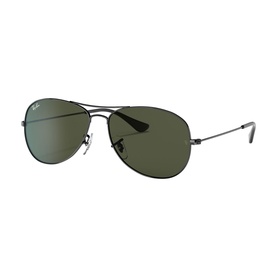 Ray-Ban aviator sunglasses in gunmetal with dark green lenses, slim metal double-bridge frame and thin temples