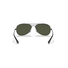 Ray-Ban aviator sunglasses, black metal frame, dark green lenses, rear view showing temple arms and nose bridge detail