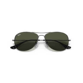 Ray-Ban aviator sunglasses with gunmetal silver frame, double bridge, and dark green lenses, viewed from front