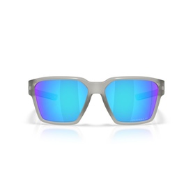 Sunglasses with matte grey square frames and blue mirrored lenses, front-facing view on white background