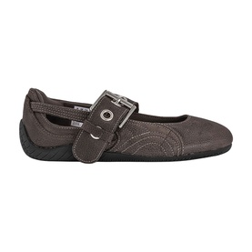 Puma Matte Bronze Black women's mary jane flat shoe with buckle strap, quilted detail, and black sole.