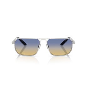 Prada silver aviator sunglasses with blue-to-yellow gradient lenses and slim metal double bridge frame
