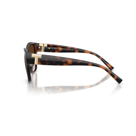 Tortoiseshell cat-eye sunglasses with gold-tone metal temple detail and brown gradient lenses, side profile view