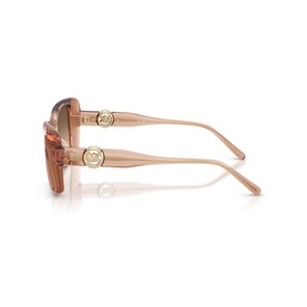 Michael Kors square sunglasses in translucent peach with gradient brown lenses and gold-tone logo hardware on temples