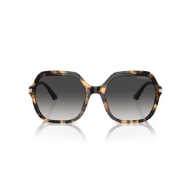 Vogue brown tortoiseshell oversized angular sunglasses with gradient grey lenses and gold-tone temple detail