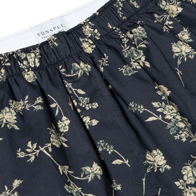 Sunspel Boxers in Navy Sketch Floral, cotton with elasticated waistband and all-over botanical print