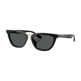 Giorgio Armani cat-eye sunglasses in black with gold brow bar detail and dark grey lenses