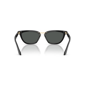Black cat-eye sunglasses, rear view showing gold-tone hinge detail and dark grey lenses