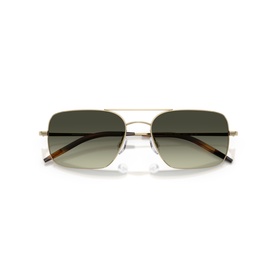Oliver Peoples gold metal aviator sunglasses with double bridge, tortoiseshell temples, and green gradient lenses