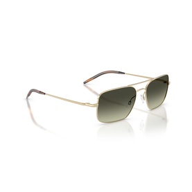 Oliver Peoples gold aviator-style sunglasses with double bridge, gradient green lenses and tortoiseshell temple tips