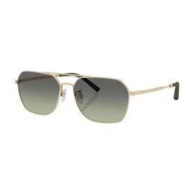 Gold-tone metal aviator sunglasses with double bridge, gradient grey-green lenses and black temple tips