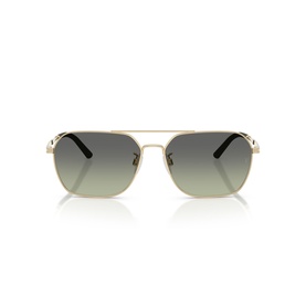 Gold-tone aviator sunglasses with double bridge, black temple tips, and gradient grey-green lenses, front-facing view