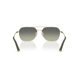 Ray-Ban aviator sunglasses, gold metal frame with green gradient lenses and dark green temples, rear view