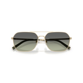 Gold-tone metal aviator sunglasses with double bridge, green gradient lenses, and slim temples