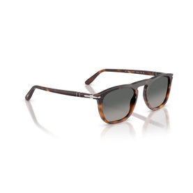 Persol sunglasses in tortoiseshell with silver hardware and gradient grey lenses, square frame with keyhole bridge
