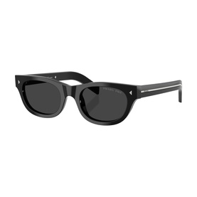 Prada square-frame sunglasses in black acetate with dark grey lenses and silver temple detail