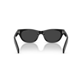 Black square-frame sunglasses, rear view showing dark lenses and chunky temples with subtle logo detail