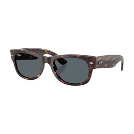 Ray-Ban New Wayfarer sunglasses in tortoiseshell acetate with dark blue-grey lenses and gold Ray-Ban logo on temple