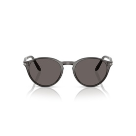 Round-frame sunglasses with translucent grey frames and dark grey lenses, shown front-on against white background