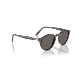 Translucent grey round-frame sunglasses with dark grey lenses and silver metal hinges, angled product view