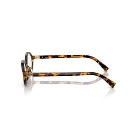 Tortoiseshell round-frame optical glasses with gold-tone hinge detail, shown from side angle highlighting temple arm