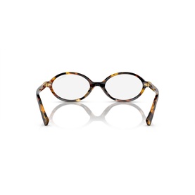 Tortoiseshell oval optical glasses frames, rear view showing clear lenses and gold-tone temple hinges