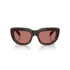 Chunky square-frame sunglasses in dark brown with rose-tinted lenses, shown from the front against a white background