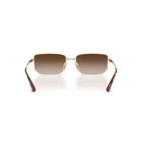 Vogue gold rectangular sunglasses, rear view showing brown gradient lenses and tortoiseshell temples with gold metal frame.