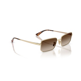 Vogue gold rectangular sunglasses with gradient brown lenses, slim metal frame, and tortoiseshell temple tips