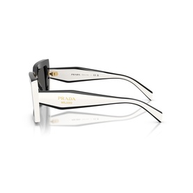 Prada sunglasses in black and white, shown from rear angle revealing gold-tone temple branding and slim arms