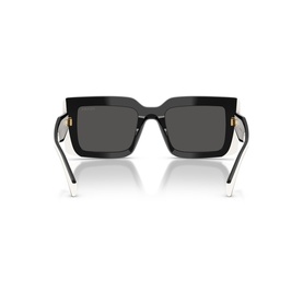 Black oversized square sunglasses, rear view showing dark grey lenses and gold-tone temple hardware
