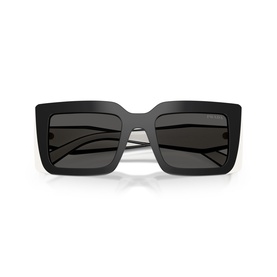 Black oversized square-frame sunglasses with dark grey lenses and chunky acetate temples, front-facing product view