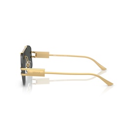 Gold-tone rimless square sunglasses with dark tinted lenses, shown from the side to highlight slim temple arms