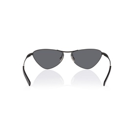 Black cat-eye sunglasses, rear view showing slim metal frame, dark grey lenses and thin curved temples