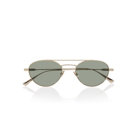 Gold-tone aviator sunglasses with double bridge, slim metal arms, and green-tinted lenses