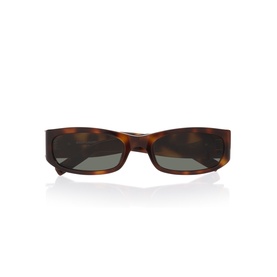 Tortoiseshell rectangular sunglasses with slim dark green lenses and angular acetate frames