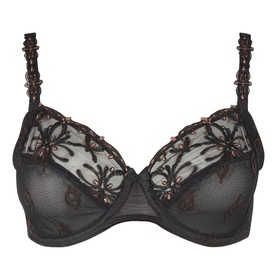 Chantelle Champs Elys&eacute;es Lace Under-Wired Bra in Dazzling Black with floral embroidery, three-section cups, underwire, and adjustable straps.
