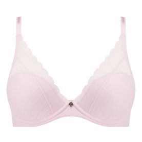 Chantelle Norah Chic Plunge T-Shirt Bra in Candy Pink with scalloped lace trim, contour cups, and jewel centre front detail
