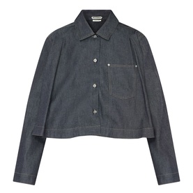 JW Anderson Flare Hem Denim Shirt in indigo, cropped length, long sleeves, chest pocket, button fastenings and flared silhouette