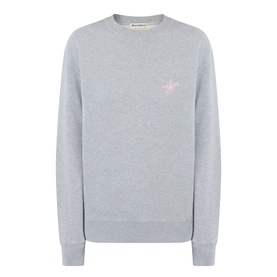 JW Anderson Anchor Logo Sweatshirt in mid grey melange, crew neck, pink embroidered anchor logo, ribbed trims, long sleeves