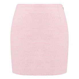 Rotate mini skirt in Cherry Blossom, textured boucle-style fabric with side zip detail, fitted silhouette