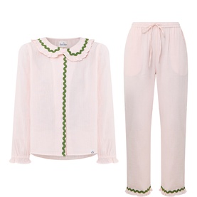 Rosewater Frilled-Collar Long Pyjama Set
