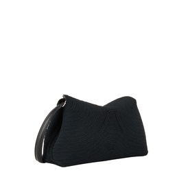Toteme T-Lock Rope Clutch in black with woven finish, gold-tone hardware, T-lock flap closure and removable shoulder strap